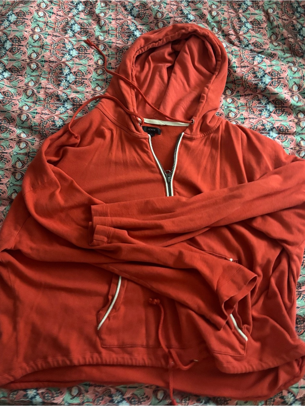 J. Crew Deep Coral Half-Zip Hoodie Sweatshirt
